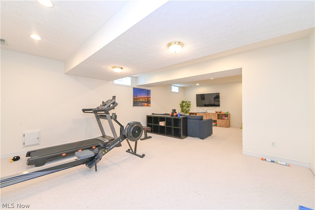 1688 Sheridan Road South Euclid, OH 44121 - Photo 42 of 48 Exercise room featuring carpet floors and a textured ceiling