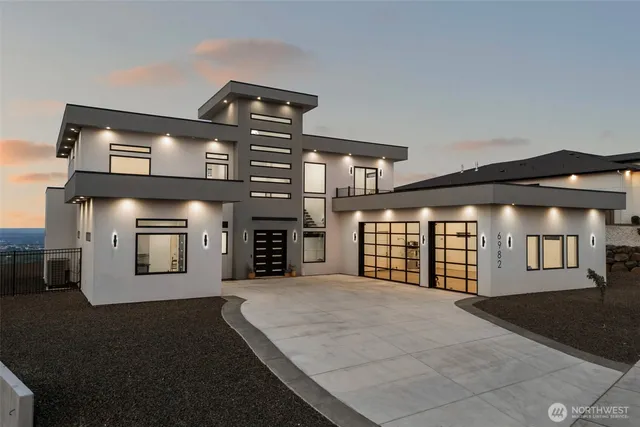 a view of a building with a garage