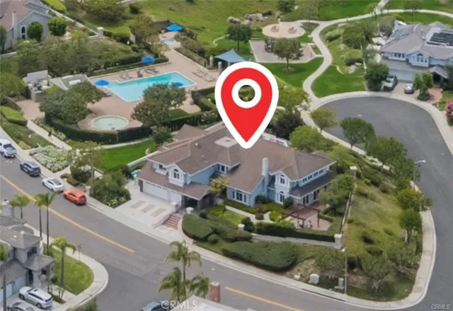 an aerial view of a red and white sign board