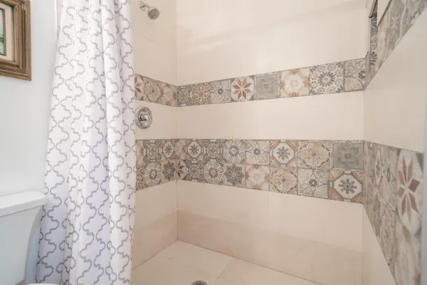 a bathroom with a bathtub