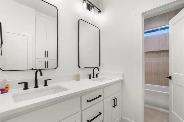 a bathroom with a bathtub