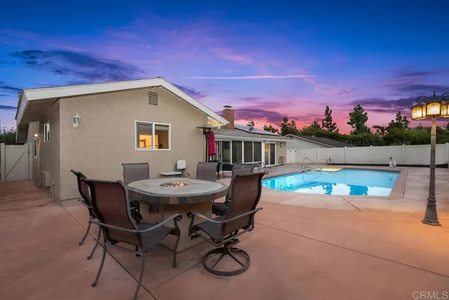 a view of a chairs and table in patio