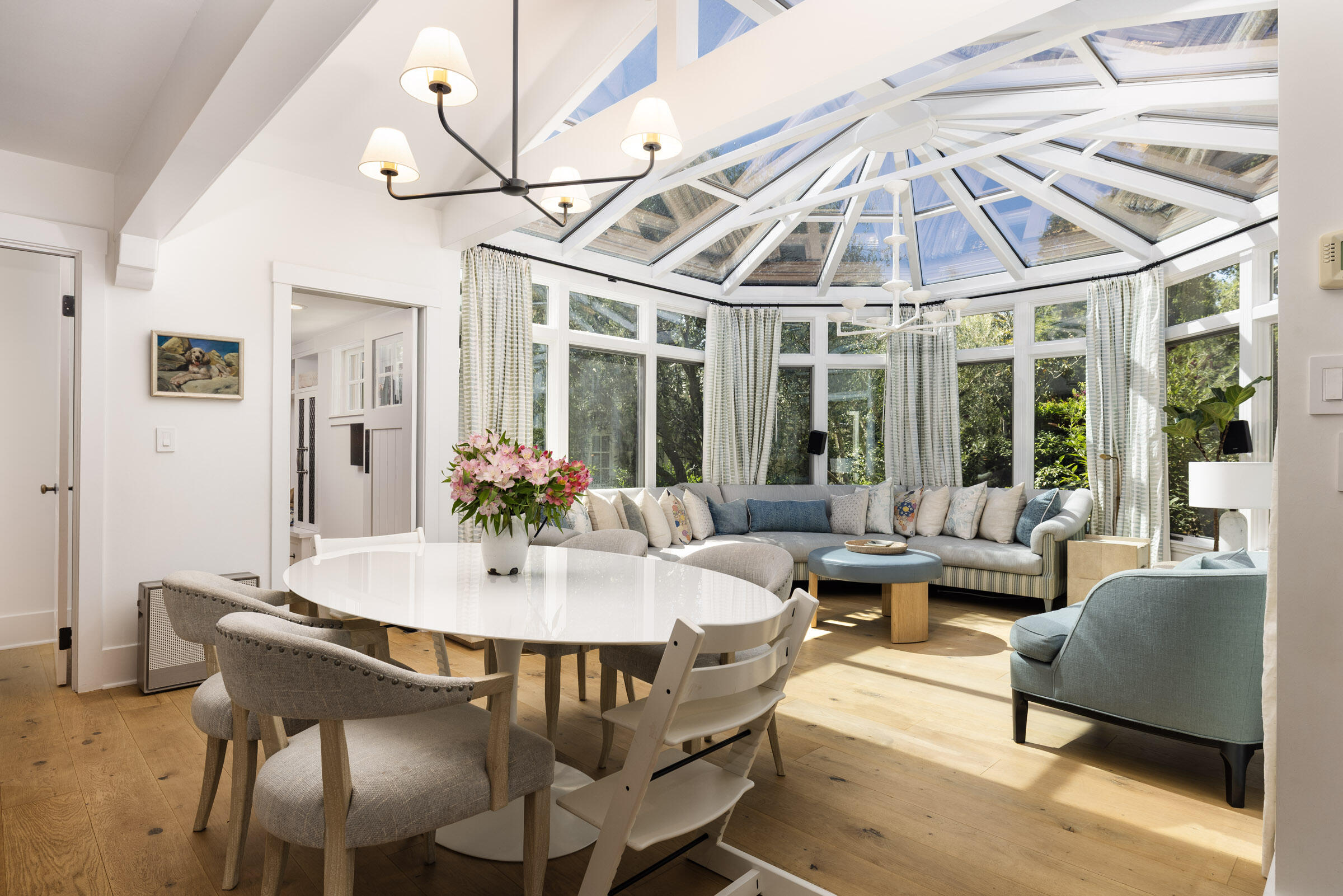 1166 Summit Road Montecito, CA 93108 - Photo 11 of 42 a view of a dining room with furniture wooden floor and chandelier