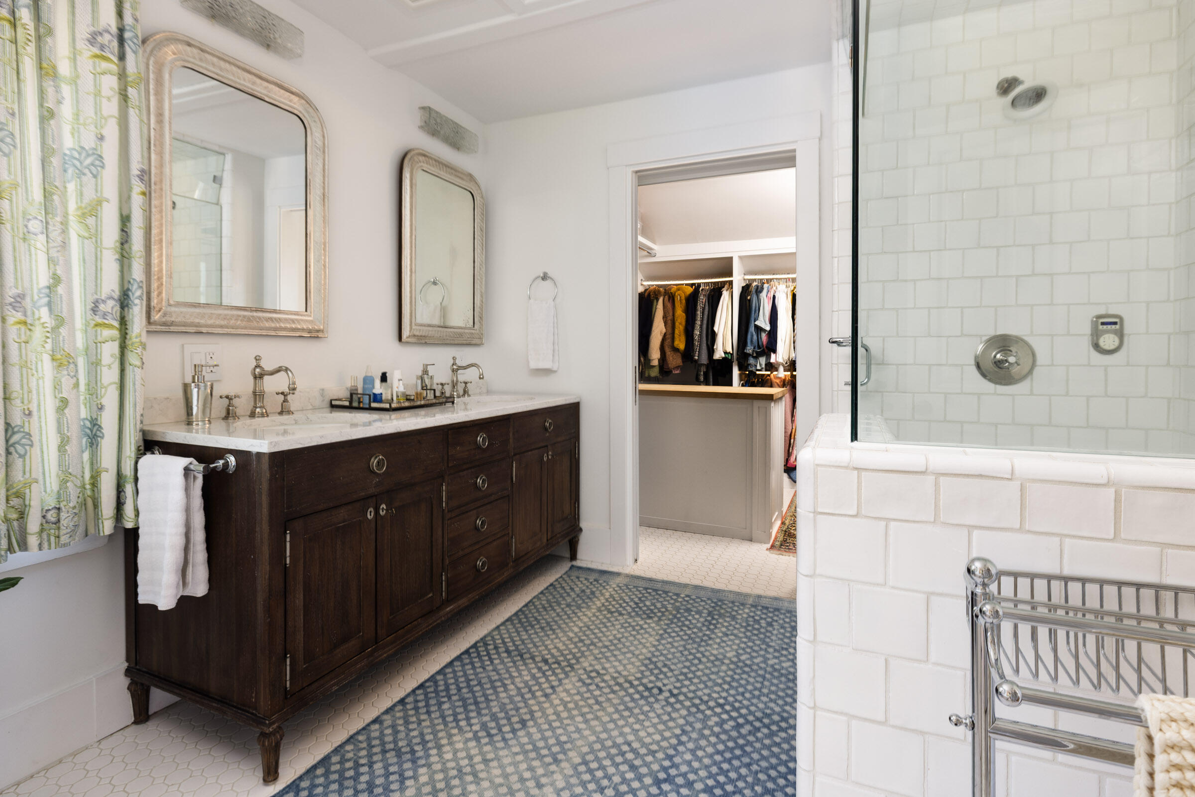 1166 Summit Road Montecito, CA 93108 - Photo 16 of 42 a spacious bathroom with a double vanity sink a mirror and shower