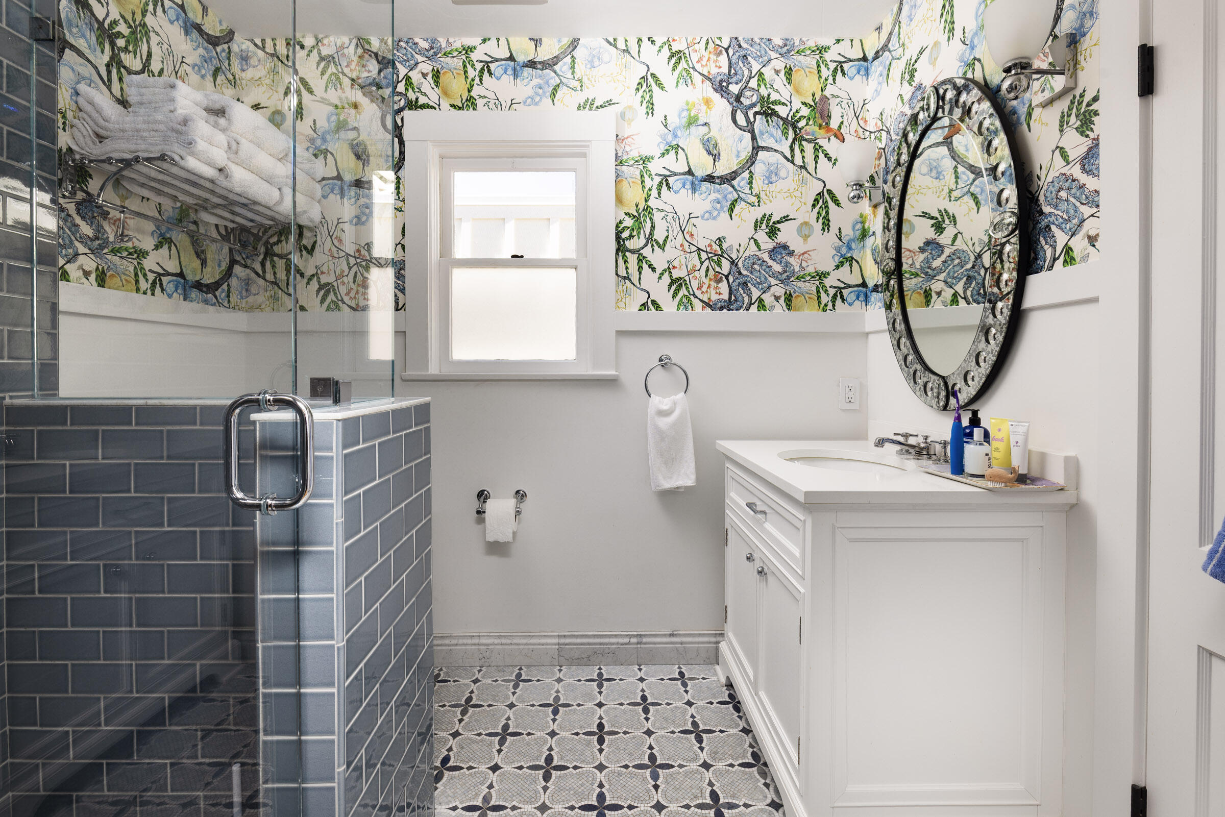 1166 Summit Road Montecito, CA 93108 - Photo 20 of 42 a bathroom with a sink a vanity and a mirror