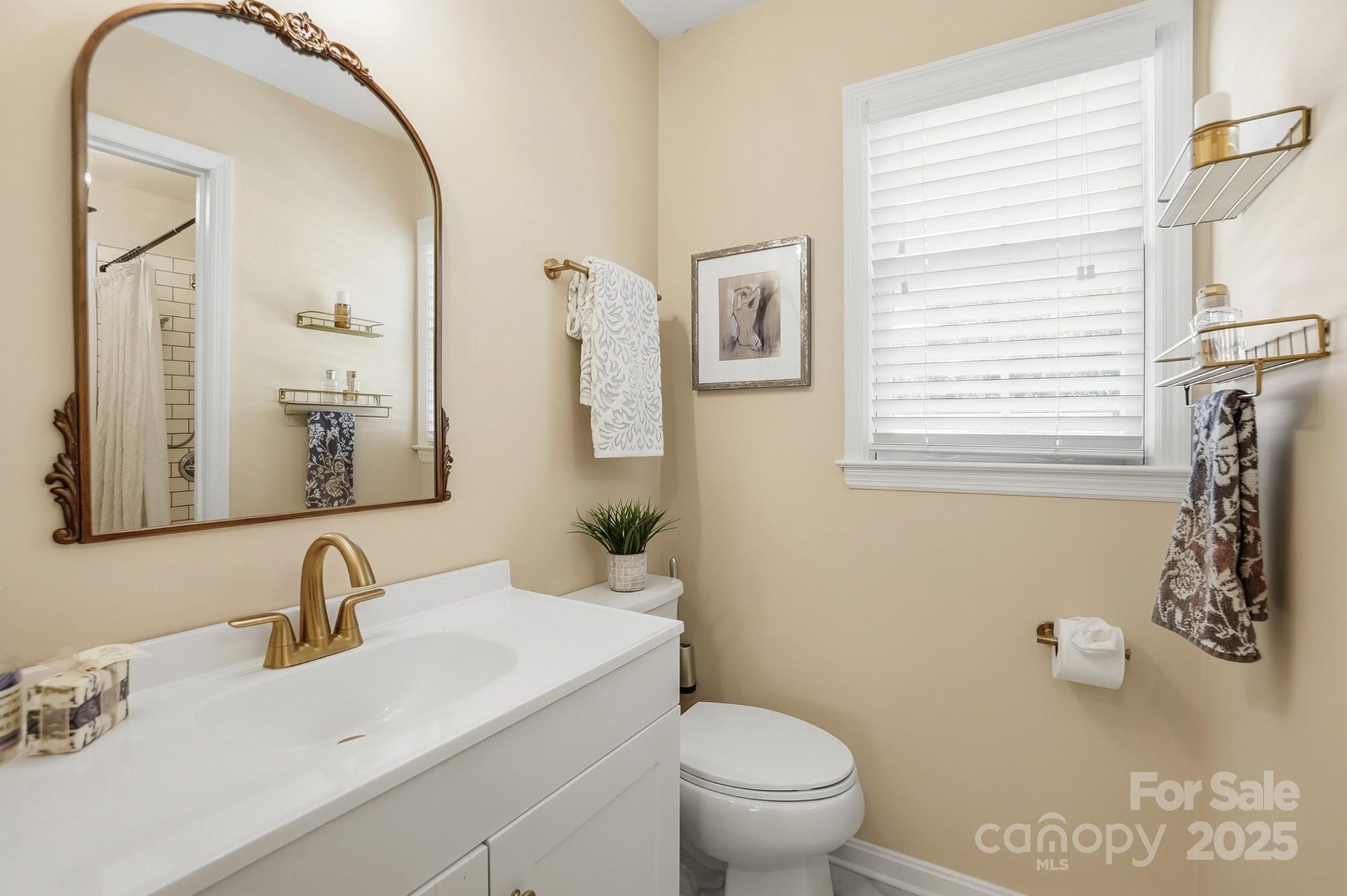 5913 Quail Hollow Road Charlotte, NC 28210 - Photo 35 of 47 a bathroom with a sink a toilet and a mirror