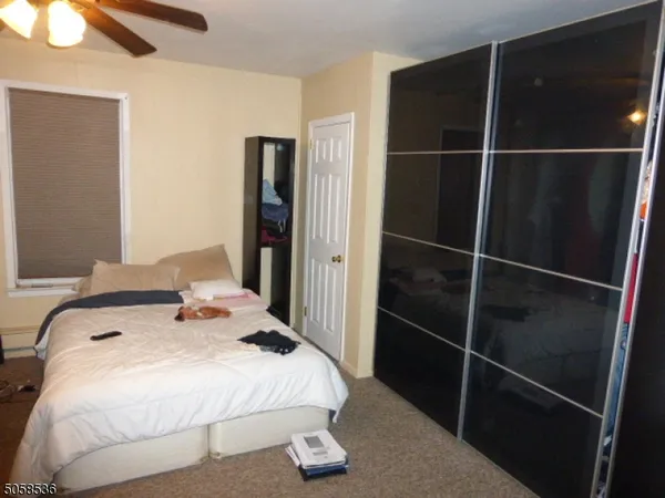a bedroom with a bed and a walk in closet