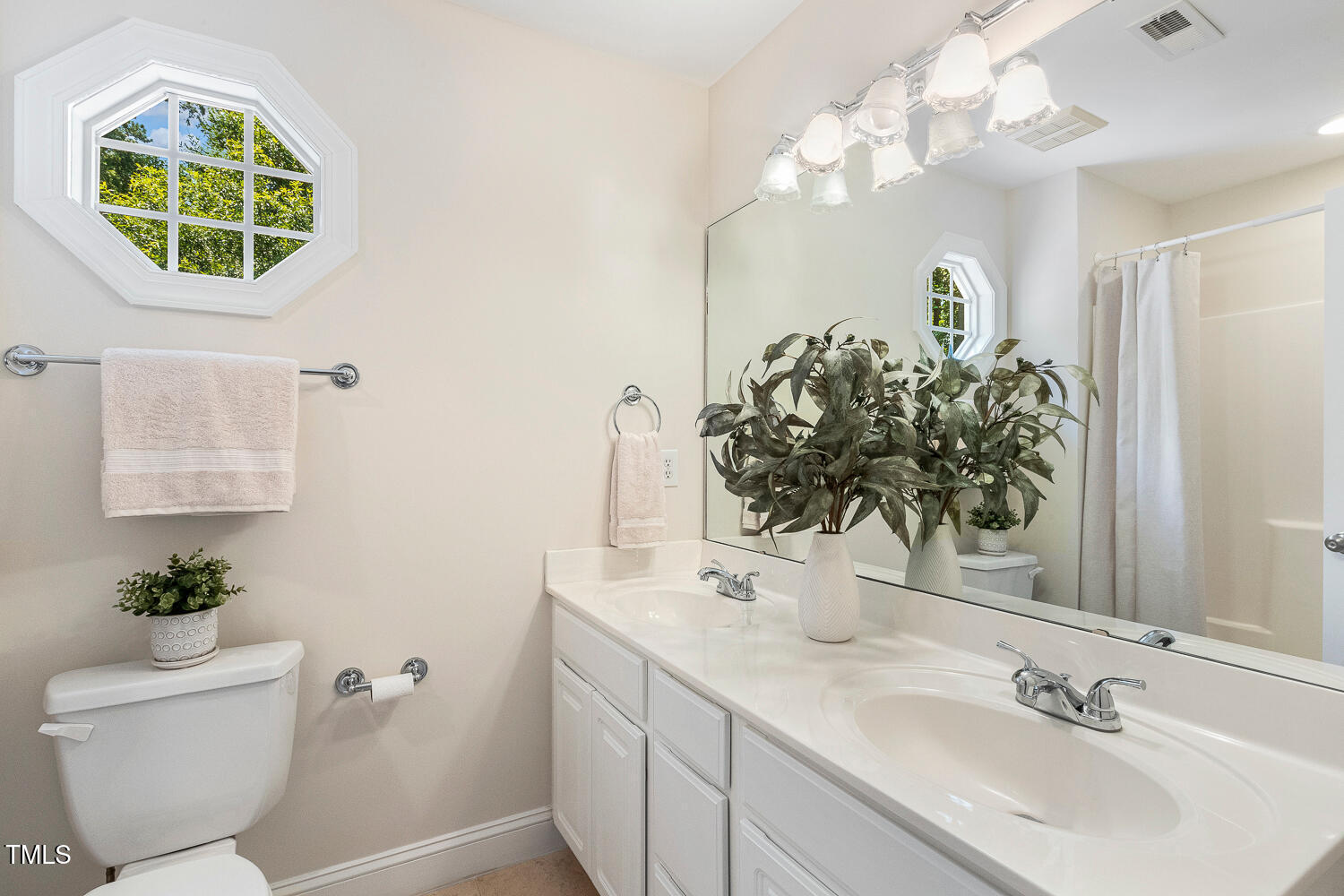 2628 Hunters Meadow Lane Raleigh, NC 27606 - Photo 50 of 76 a bathroom with a toilet a sink and mirror