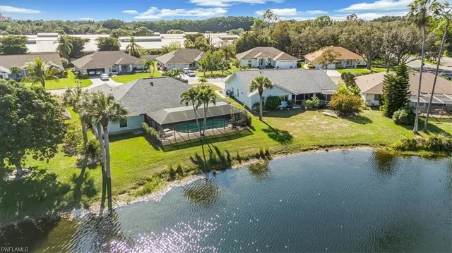 a view of a lake with a building in the background