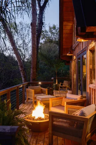 a view of a town with mountains in the background