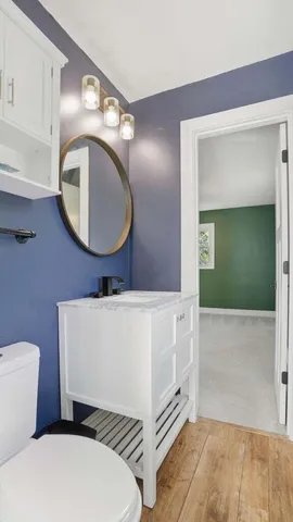 a bathroom with a toilet a sink and mirror