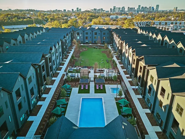 a view of a city with tall buildings