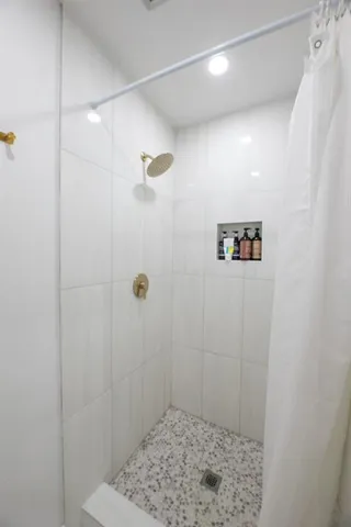 a bathroom with a shower