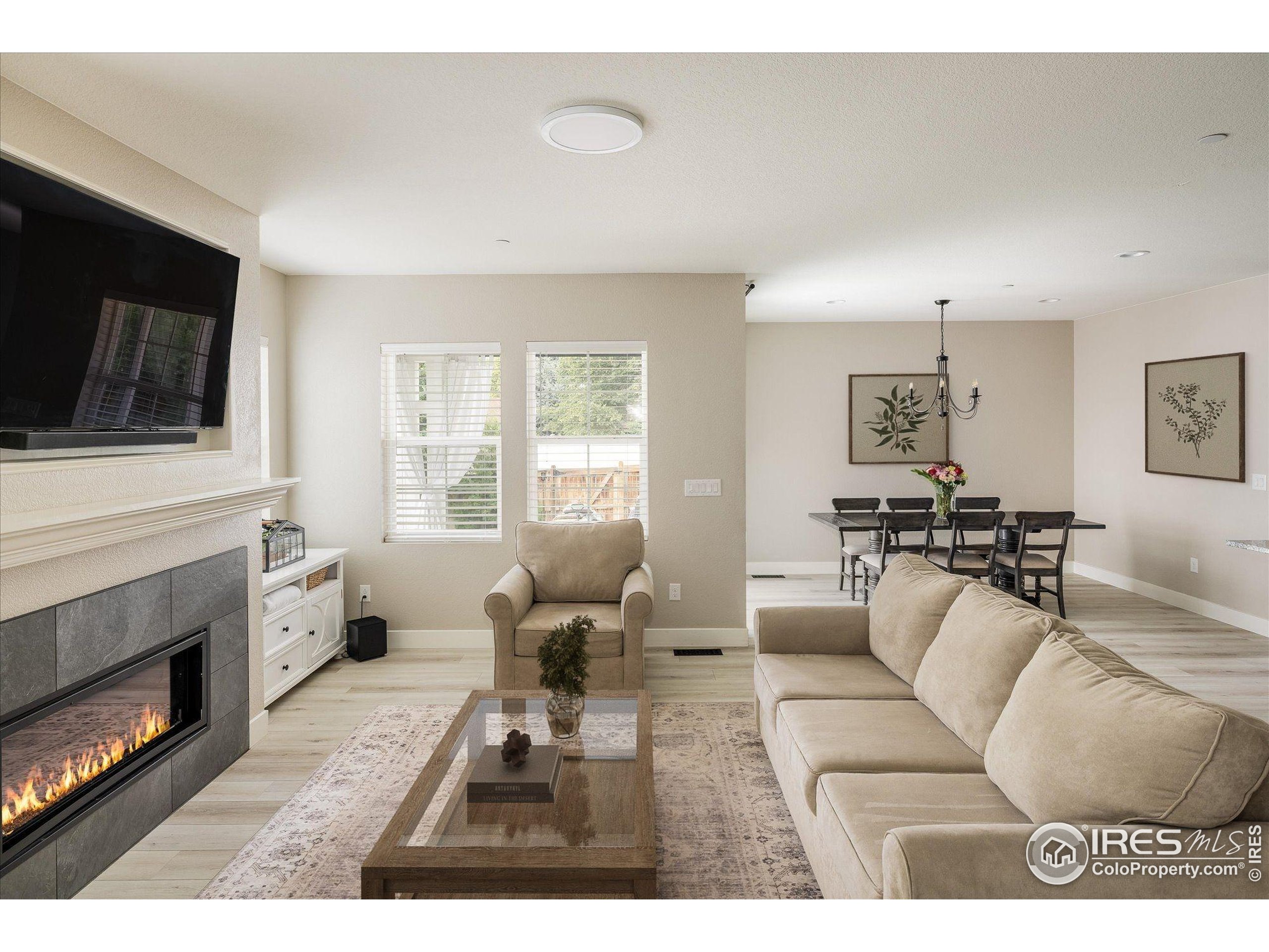 10121 Flower Street Westminster, CO 80021 - Photo 11 of 40 a living room with furniture a flat screen tv and a fireplace