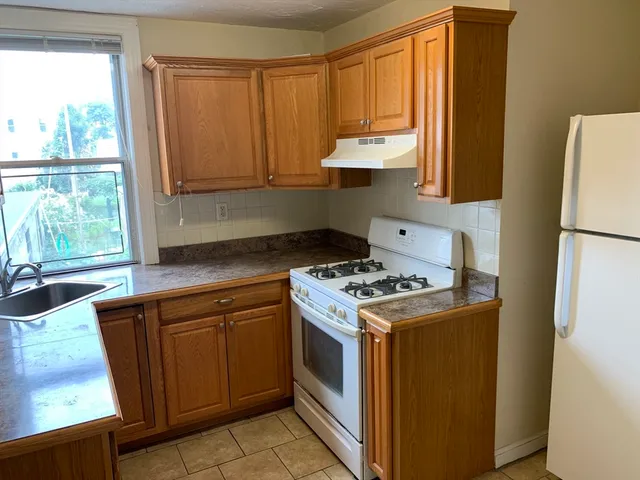 a kitchen with a stove a sink and a refrigerator