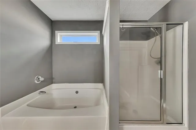a bathroom with a tub and a shower