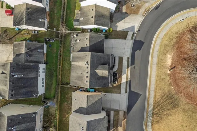 an aerial view of a highlighted house