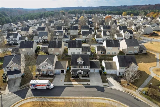 an aerial view of multiple houses