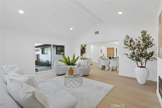 a living room with furniture potted plant and a window
