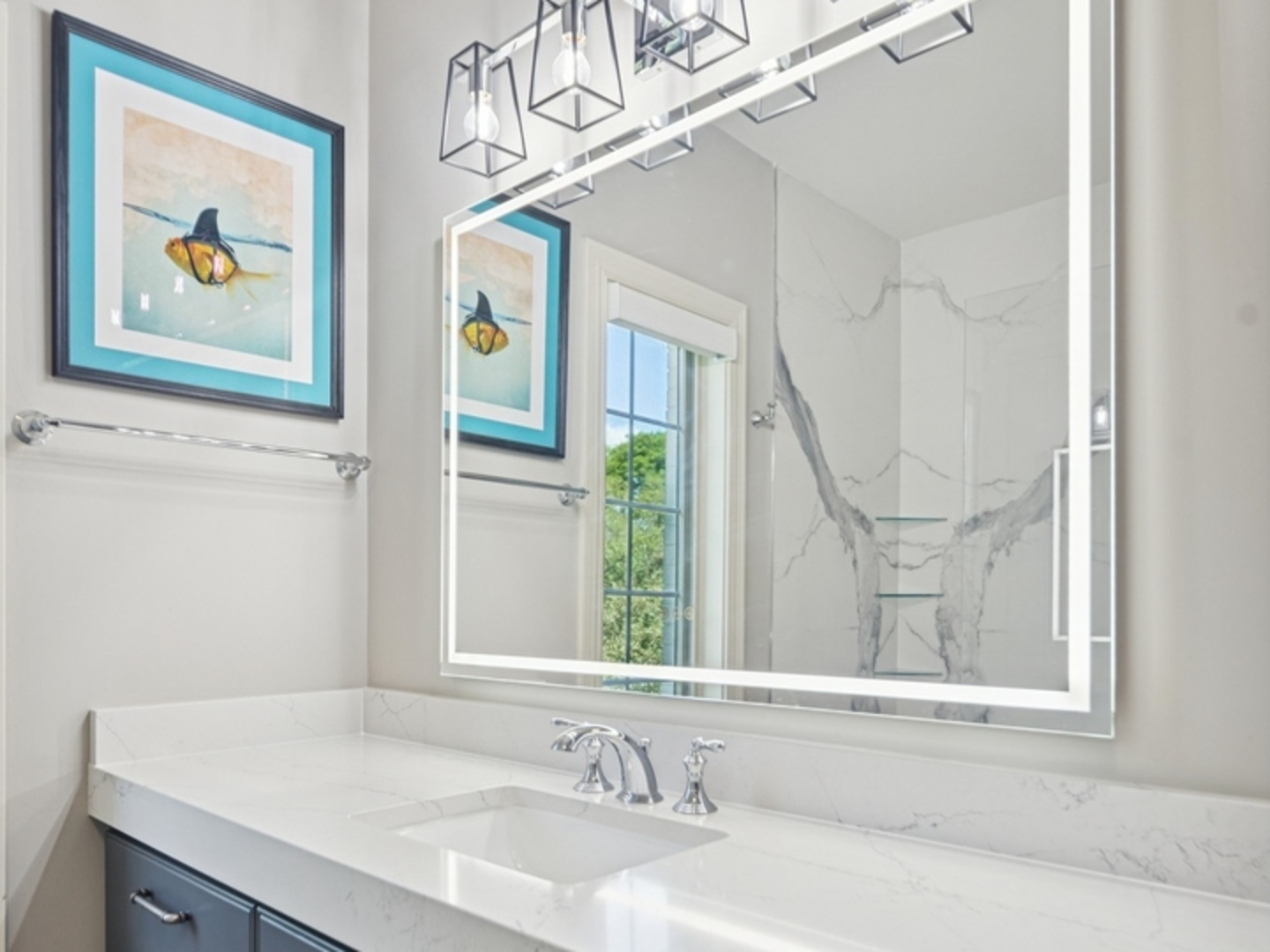 5-n113 Burr Road St. Charles, IL 60175 - Photo 34 of 130 a bathroom with a granite countertop sink a large mirror and a window