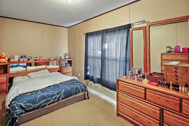 a bedroom with bed and window