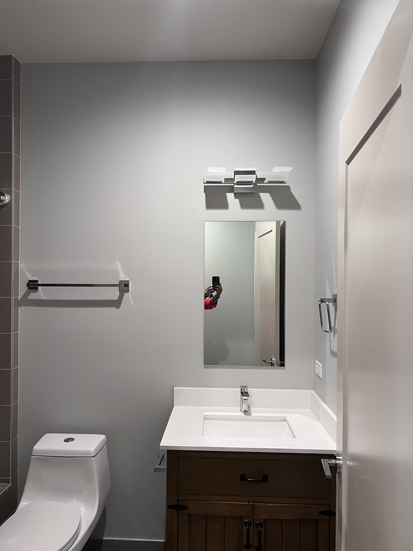 1208 East 64th Street, Unit 3D Chicago, IL 60637 - Photo 15 of 20 a bathroom with a sink a toilet and mirror
