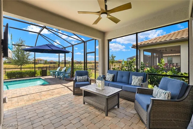 a outdoor living space with furniture and garden view