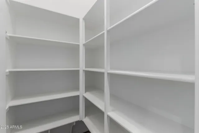 a view of walk in closet with empty racks