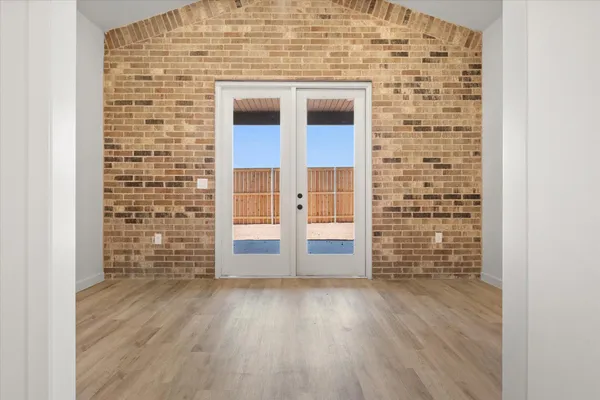 a hallway with cabinets