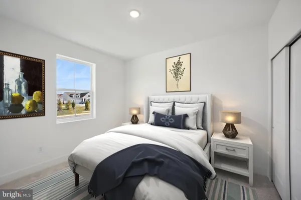 a bedroom with bed and wall painting with wooden floor