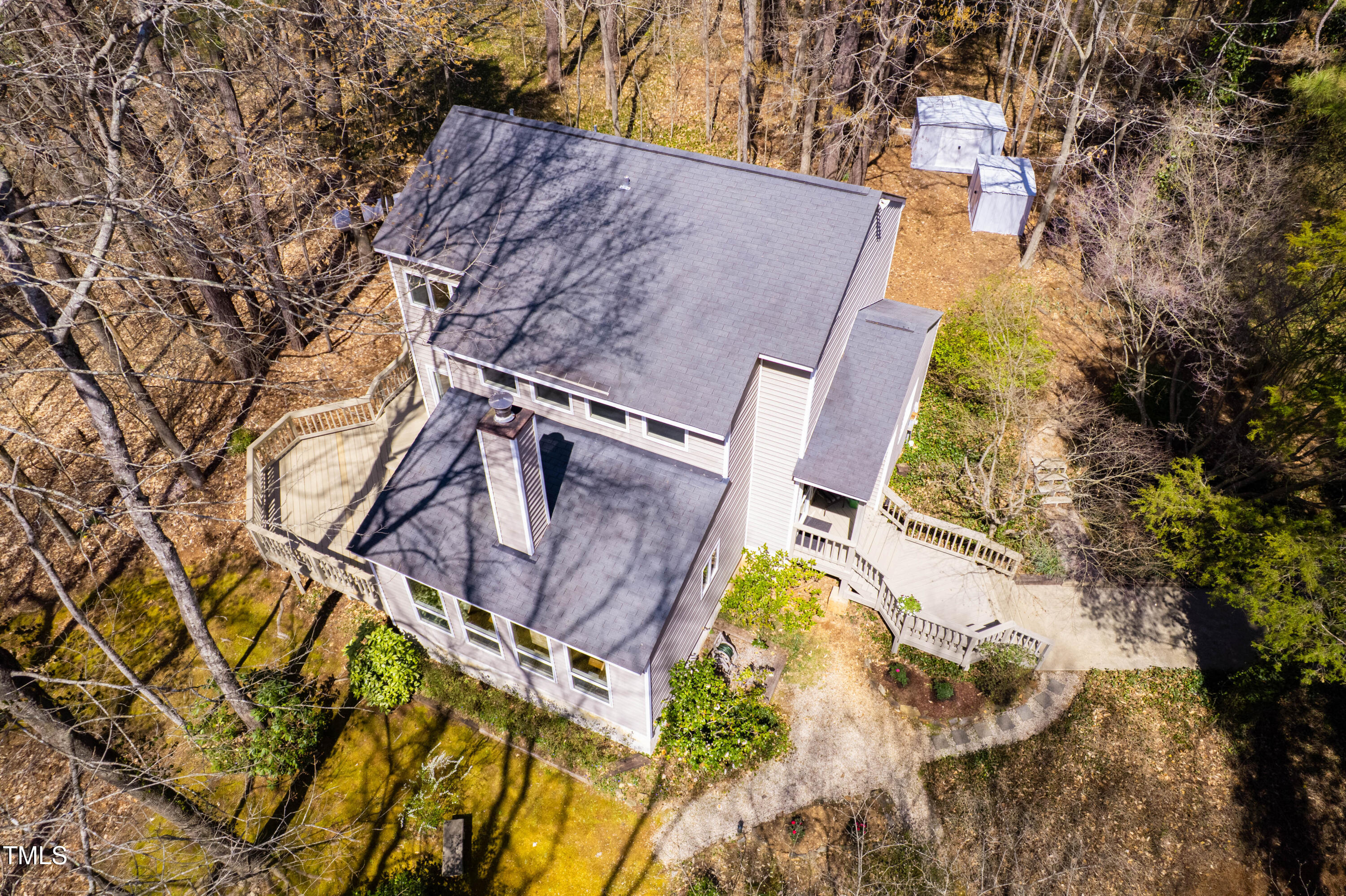 7409 Birch Tree Lane Wake Forest, NC 27587 - Photo 69 of 72 an aerial view of a house with a yard and wooden fence