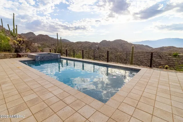 a view of a terrace with sky view