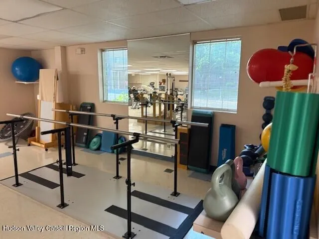 a view of a room with gym equipment