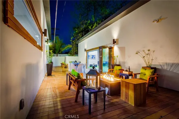 an outdoor space with seating