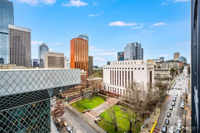 a balcony with a couch