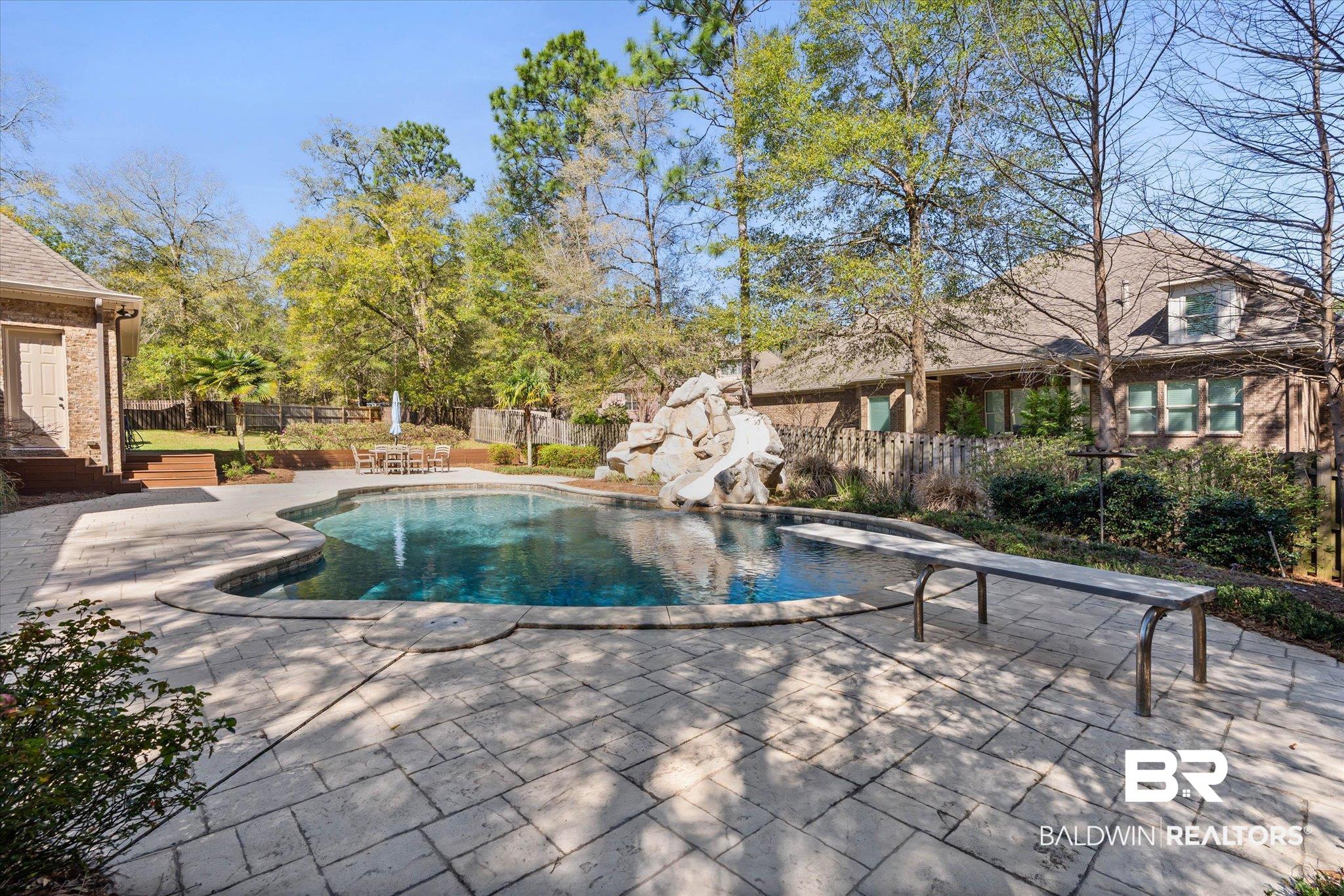 7676 Rockstone Lane Mobile, AL 36695 - Photo 36 of 47 View of pool with patio surround, a fenced backyard, and a water slide