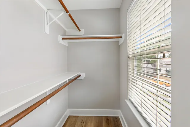 a view of small space with racks on the wall