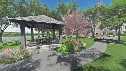 a view of a garden with patio