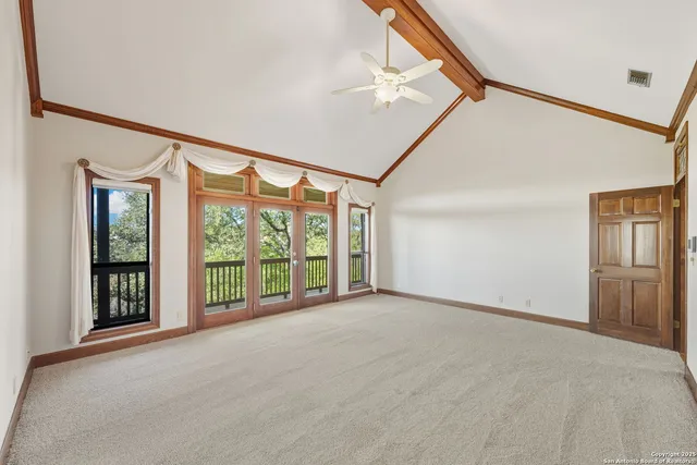 a view of potted plants in front of a building