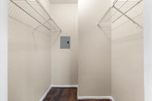 a view of small space with racks on the wall