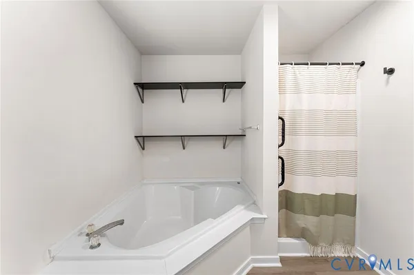 a bathroom with a bathtub