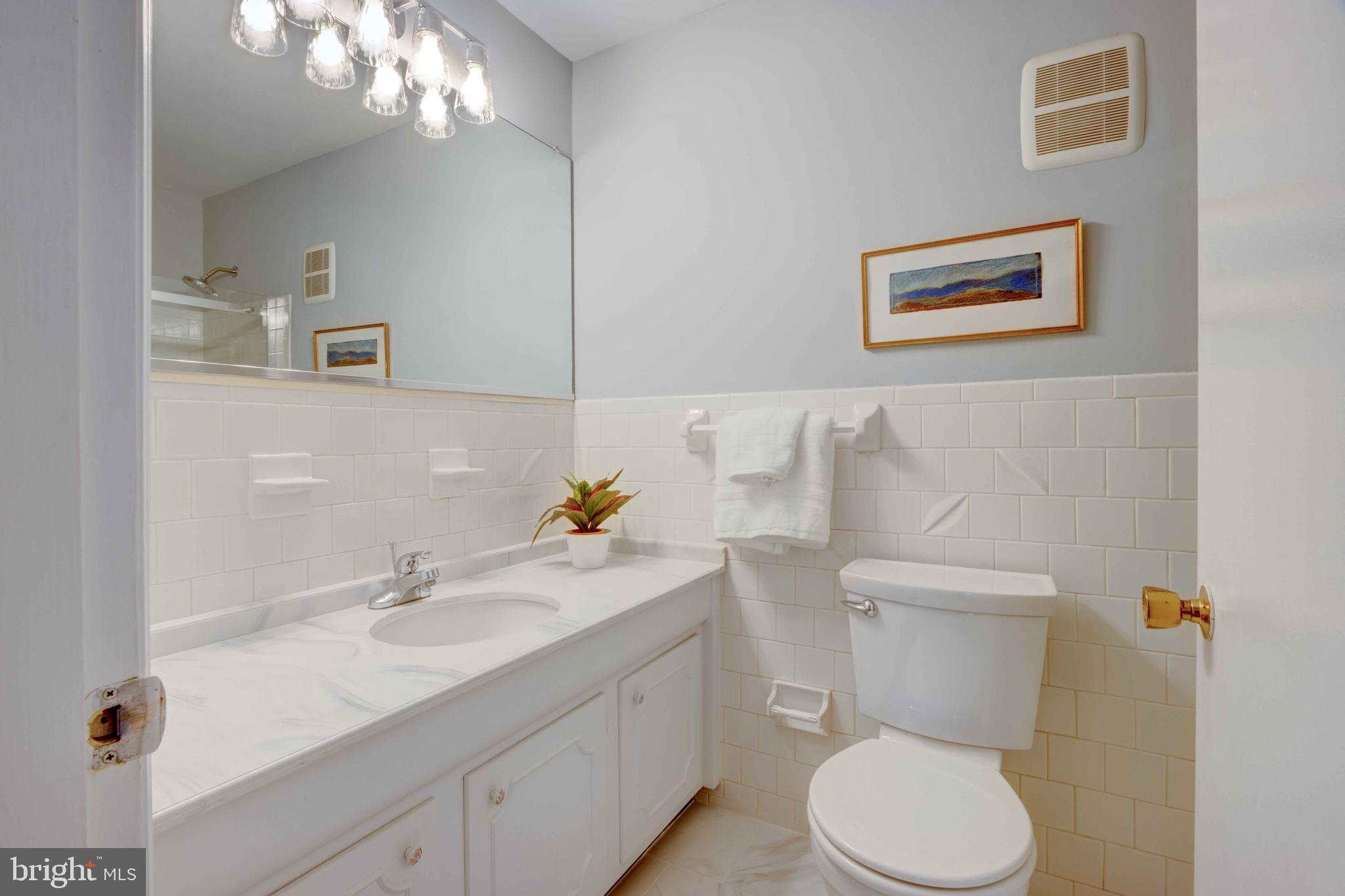 1320 Denby Road Towson, MD 21286 - Photo 18 of 39 a bathroom with a toilet sink a mirror and vanity