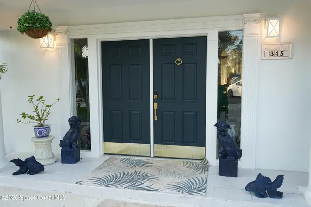 a view of an entryway with a flower pot