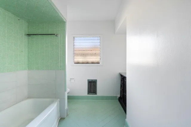 a bathroom with a bathtub