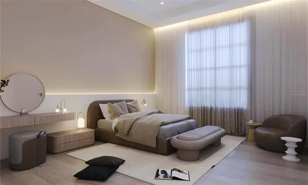 a living room with furniture and a window