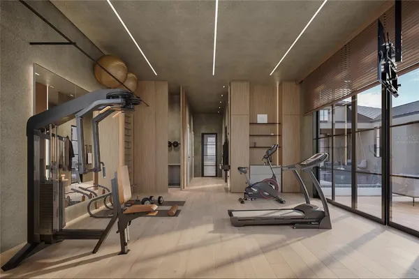 a view of a room with gym equipment