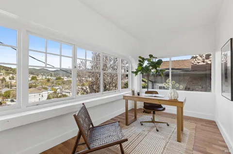 a room with a table and a chair