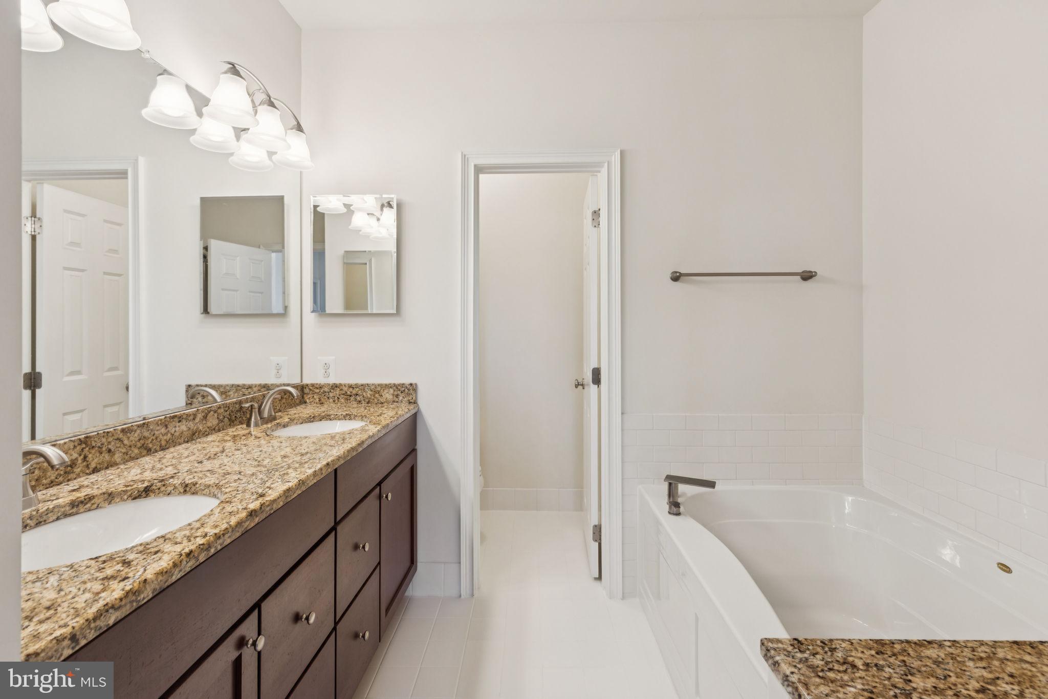 105 Commodore Court Philadelphia, PA 19146 - Photo 14 of 26 a bathroom with a granite countertop sink a mirror and a bathtub