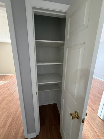 a view of walk in closet with empty racks