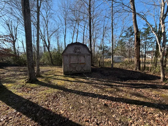 a view of a tiny house with a yard